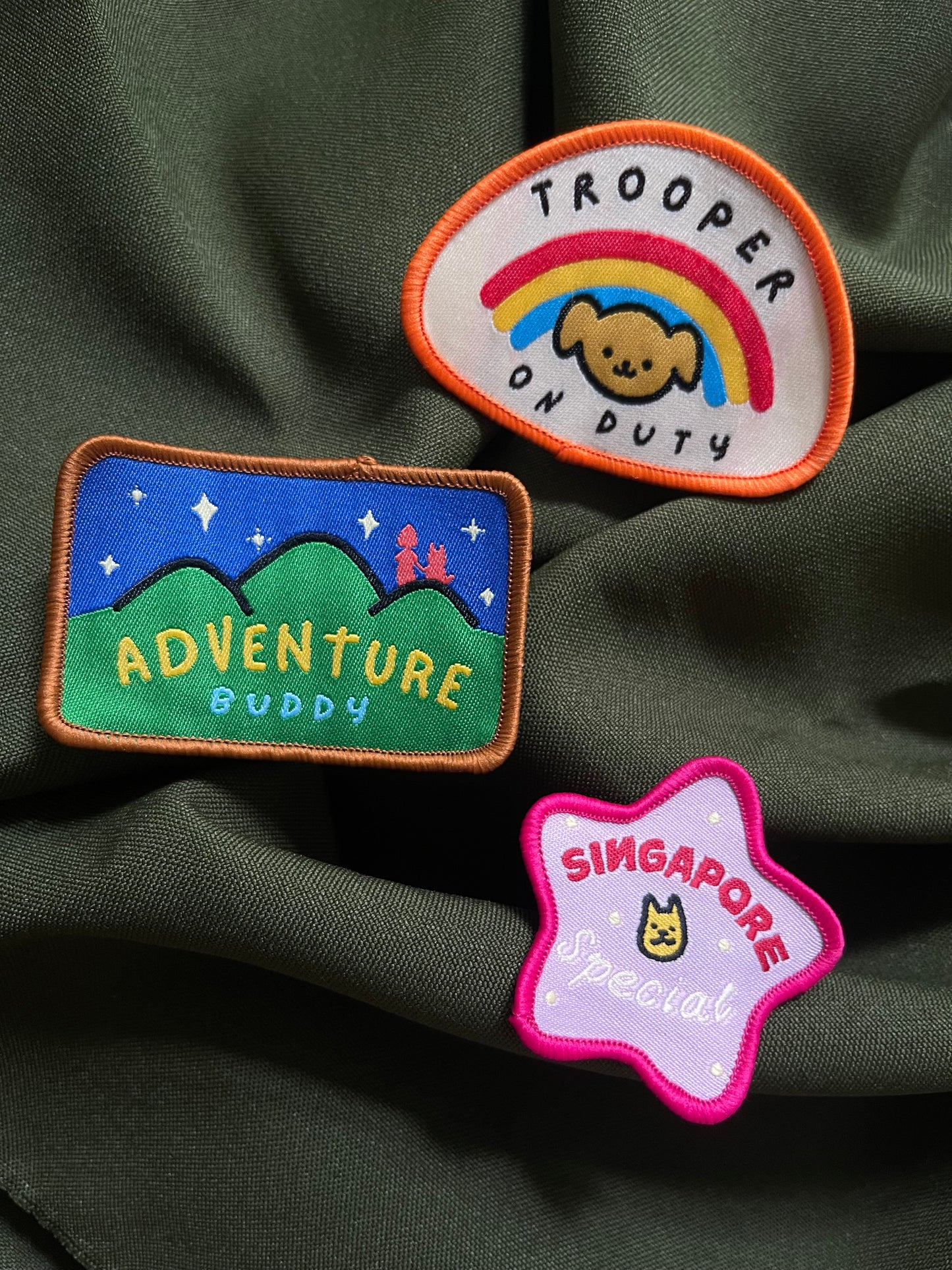 Iron-on patches for pets and Singapore Specials