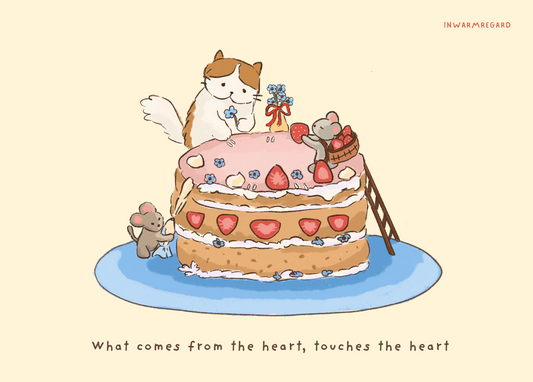 Strawberry cake, Cat & Mouse - A6 postcard