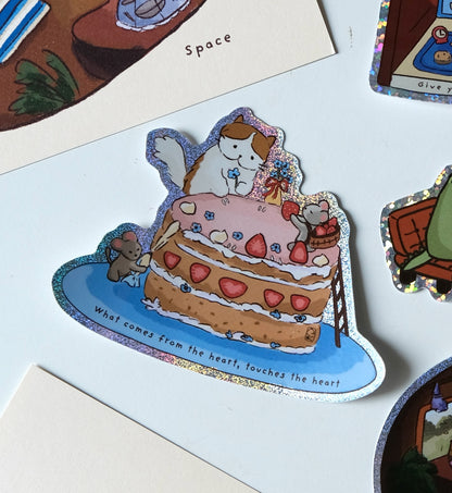 Strawberry Cake, Cat & Mouse - Sparkly sticker