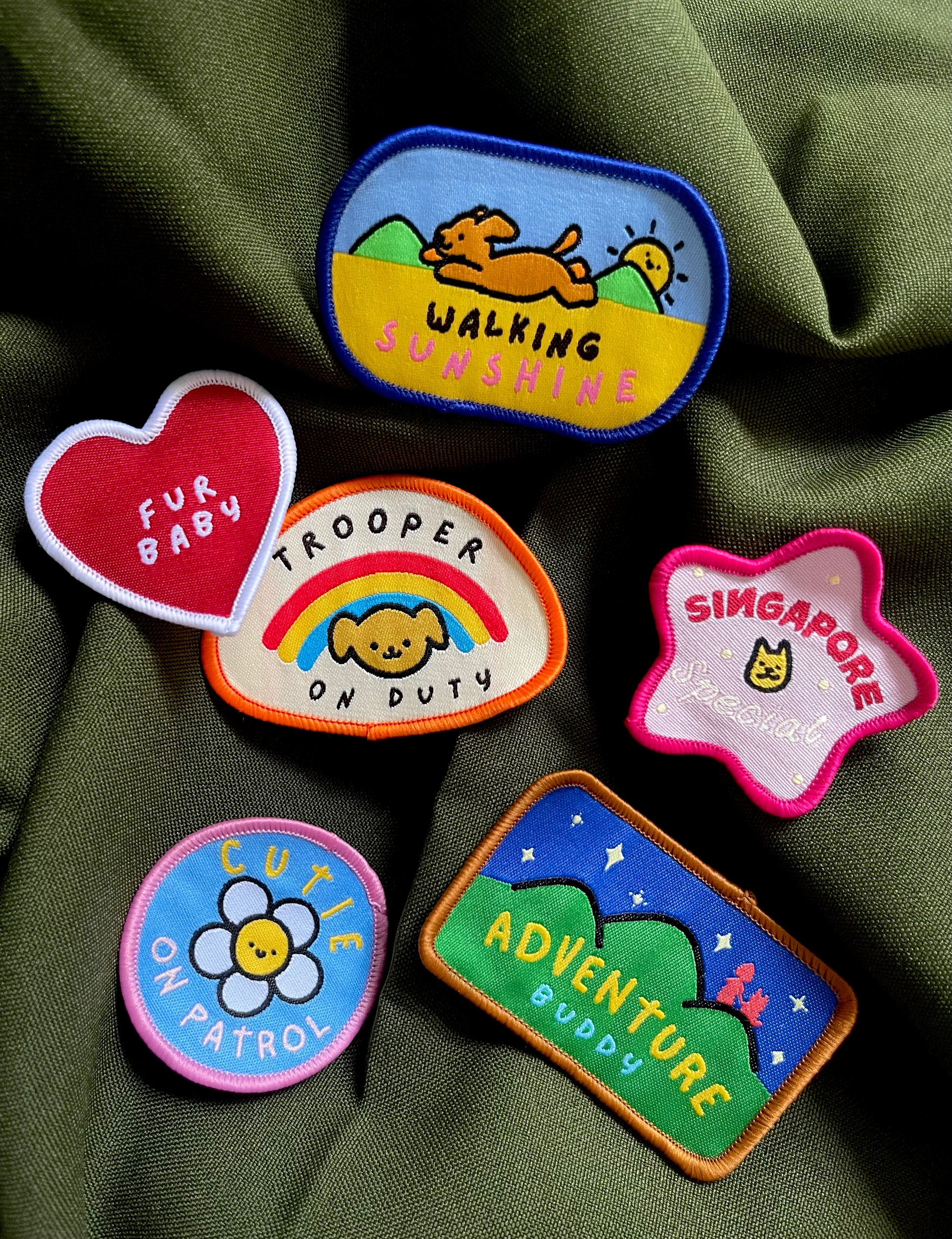 Iron-on patches for pets and Singapore Specials