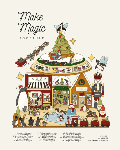 Make Magic Together - Christmas Penguins Art Print