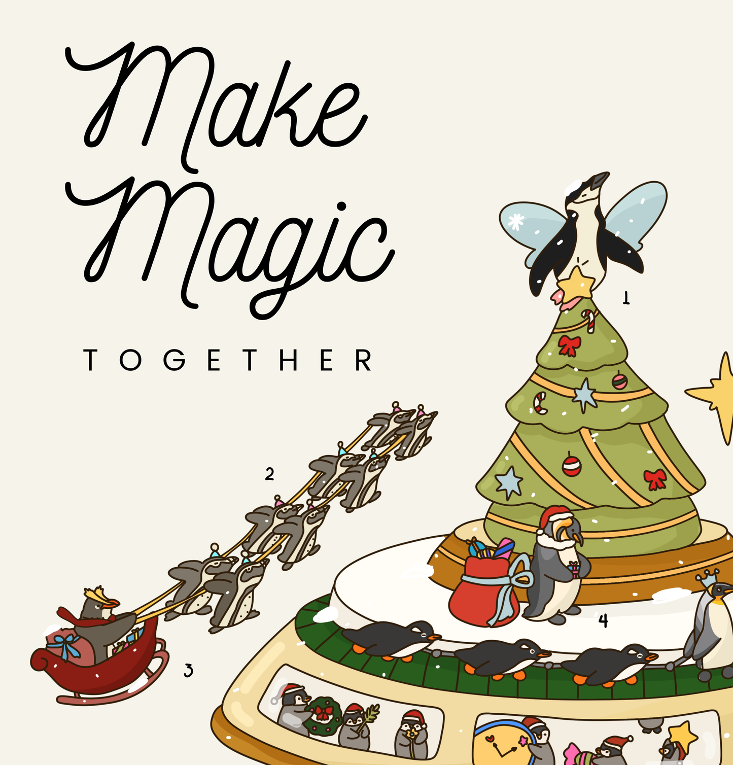 Make Magic Together - Christmas Penguins Art Print