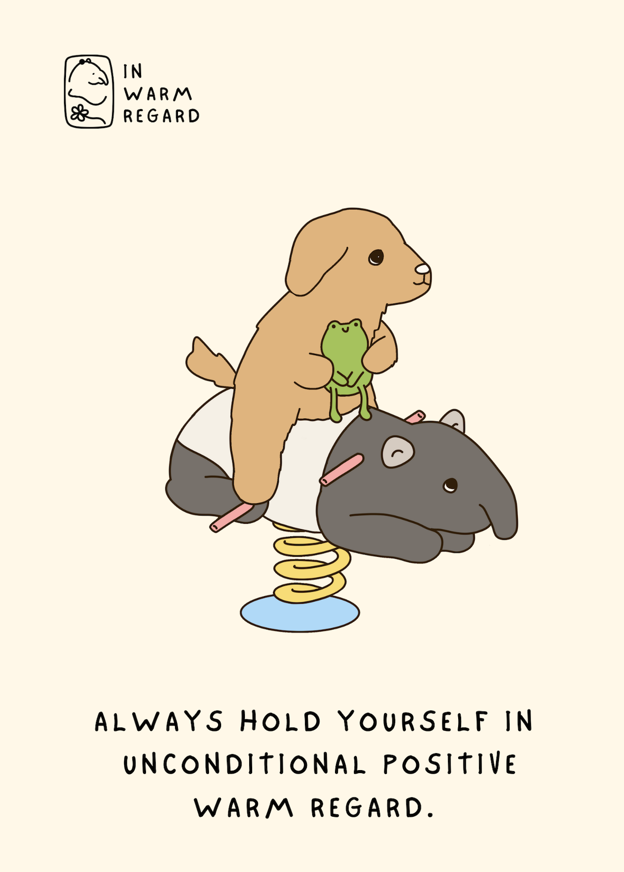 Tapir, dog & frog friends - A6 postcard