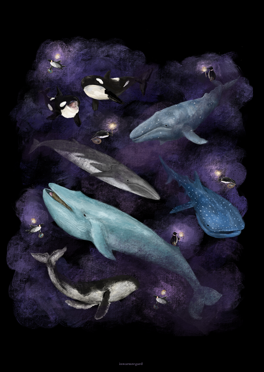 Take Heart, Make Art! (Whales & Penguins) Art Print