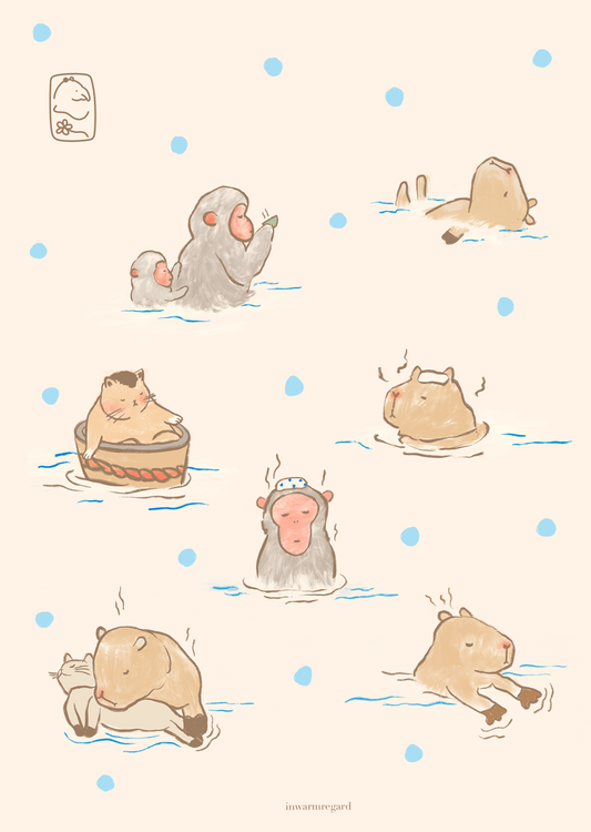 Onsen Animals Art Print